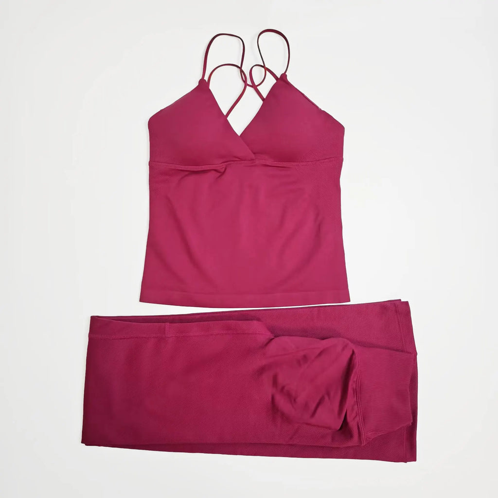 NCLAGEN Damen-Sportbekleidung, Vision-Set, verdrehtes Langarm-Oberteil vorne + Schlaghose, 2-teiliger Fitnessanzug, Trainings-Lauf-Outfit, Fitnessstudio-Kleidung