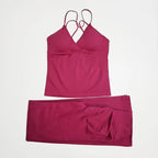 NCLAGEN Damen-Sportbekleidung, Vision-Set, verdrehtes Langarm-Oberteil vorne + Schlaghose, 2-teiliger Fitnessanzug, Trainings-Lauf-Outfit, Fitnessstudio-Kleidung