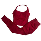 Halter Top Leggings 2-Piece Set Seamless Halterneck Backless Yoga Top+Scrunch Booty Leggings Fitness Gym 2pcs Set