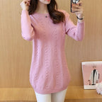 Strickpullover Herbst Winter Oberteile Rundhals Langarm Pullover Legere Warme Damenpullover Midi Lang Schmaler Pullover Mädchen