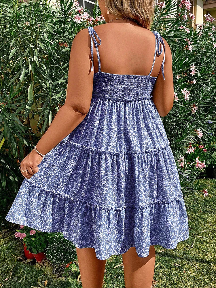 Damen Übergrößen Mini Blumenkleider Halb Bodycon Kurzarm Sommer Trägerkleid Bequem Lässig Beste Wahl für den Sommer