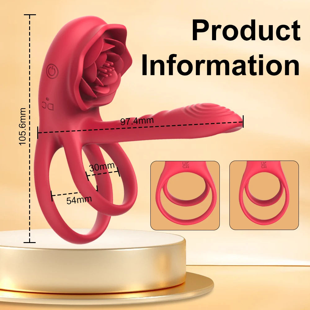 Rosen-Penisring Vibrator für Frauen G-Punkt Klitoris-Stimulation Männer Ejakulationsverzögerung Silikon-Hodenring Sexspielzeug für Paare