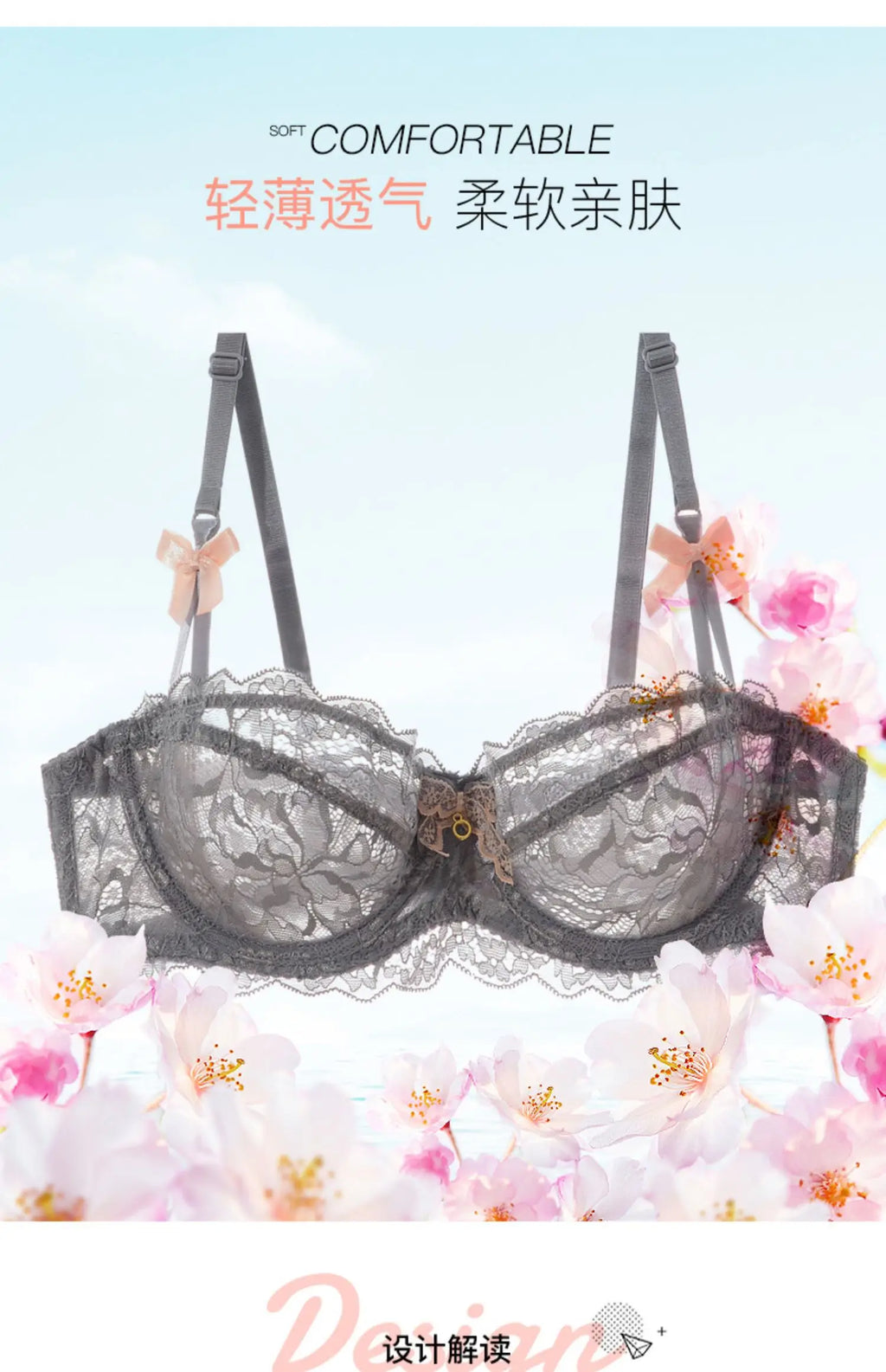 MOYISU Sommer-Dessous-Set, transparenter französischer Spitze, Minimizer-BH, Slip, ultradünn, sexy Damenunterwäsche, großer Busen, sexy Po & Höschen