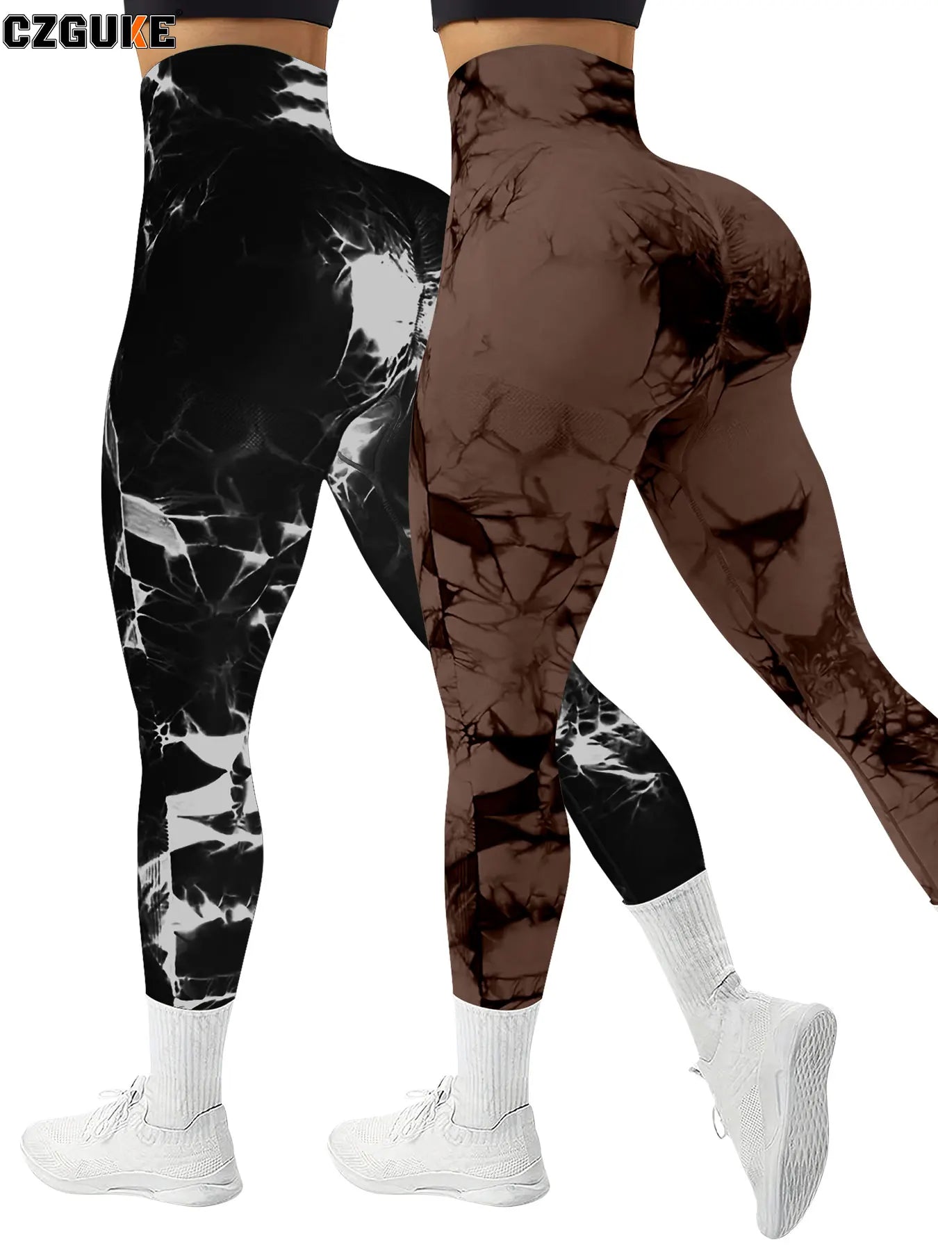 CZGUKE 2-teilige Damen Tie-Dye-Hose Sport Leggings Nahtlos High Waist Push-up Damen Fitness- und Trainingskleidung Hauptbild