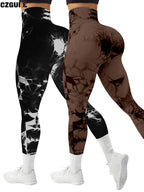 CZGUKE 2-teilige Damen Tie-Dye-Hose Sport Leggings Nahtlos High Waist Push-up Damen Fitness- und Trainingskleidung