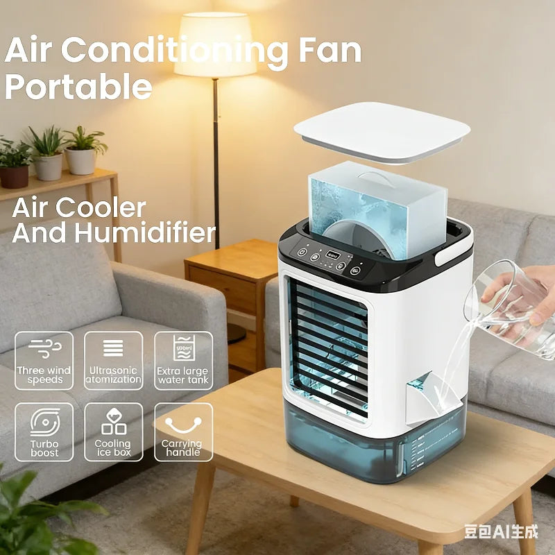 Ultraleiser Mini-Luftkühler, tragbarer Kühlventilator mit Eisbox, persönlicher USB-Verdunstungskühler
