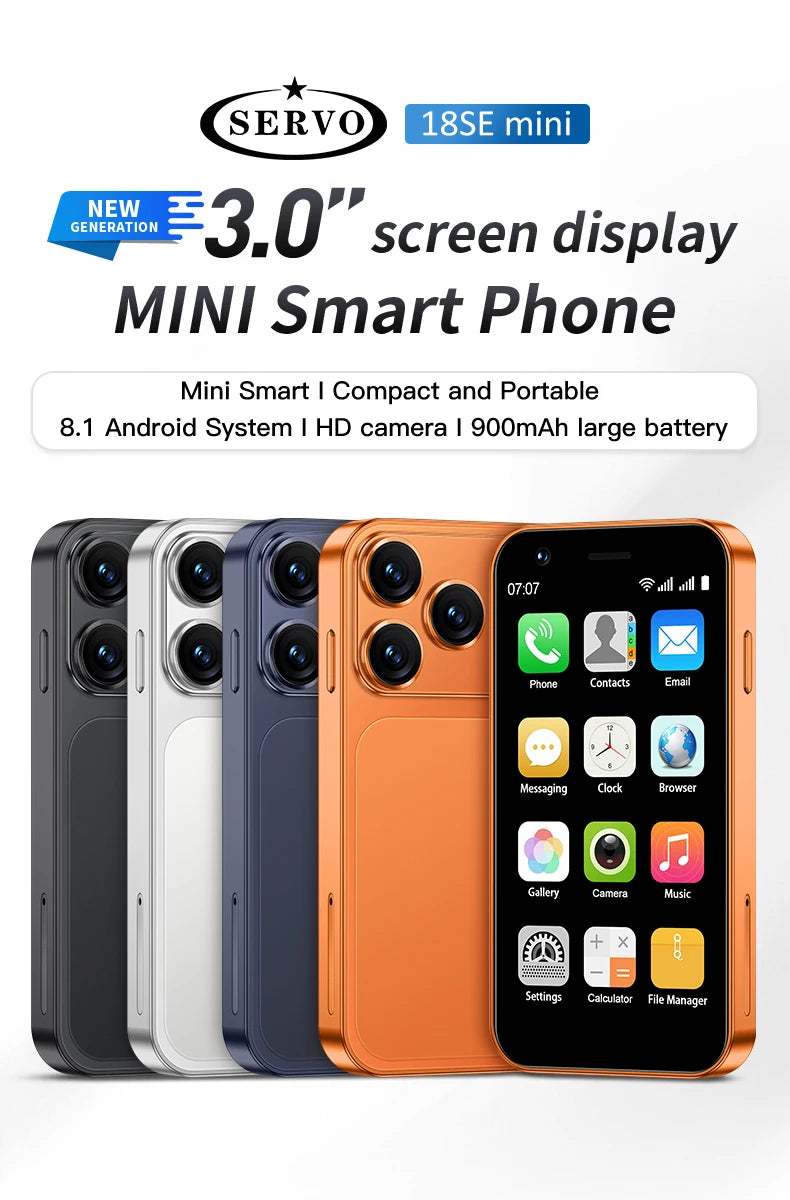 SERVO 18SE MINI 3G Pocket-Smartphone Android System Google Play 16GB ROM 2MP Kamera WiFi Super kleine Smartphones 2 SIM Standby