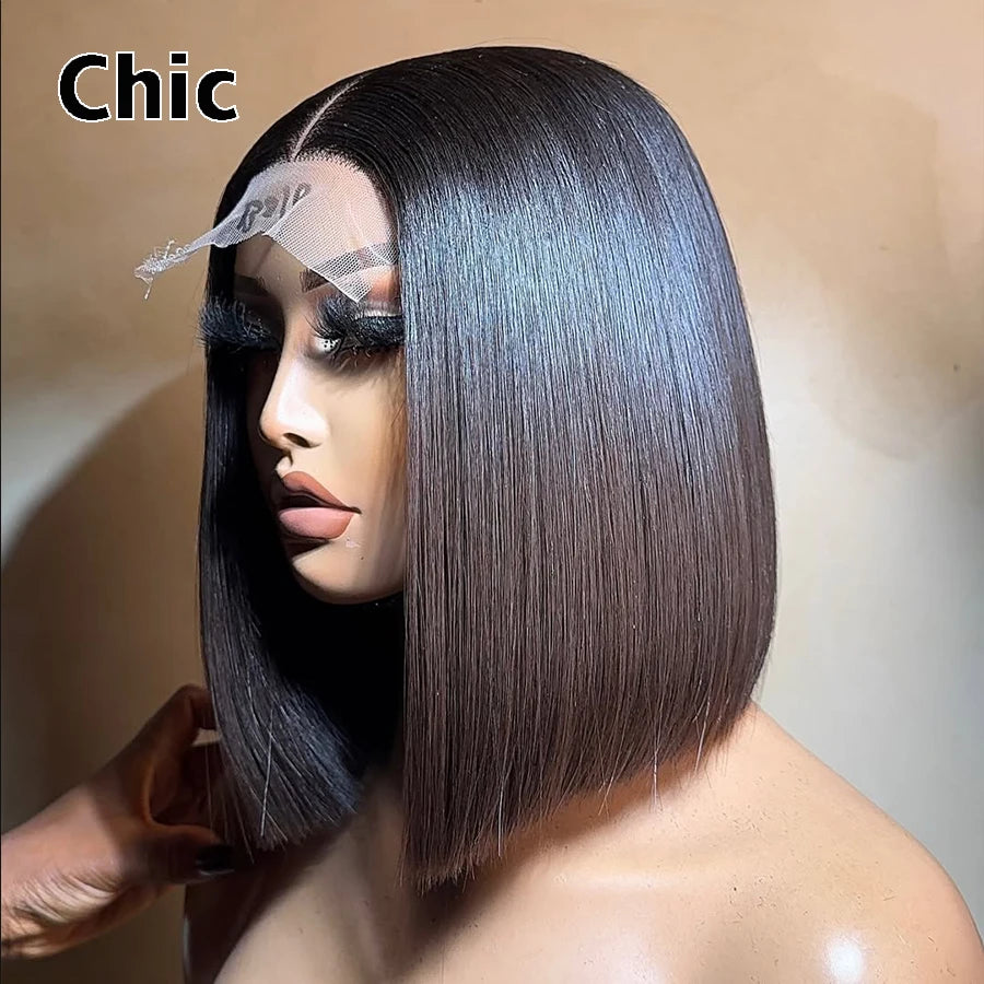 260 % Dichte Echtes HD 5x5 Lace Closure Perücken Super Double Drawn Vietnamesisches Echthaar Kurze BOB Perücke Klebstofffreie Pre-Plucked Lace Perücke