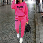 Herbst Winter Damen Sets 2-teilige Hoodies Hosen Anzug Sport Outfits 2025 MILANO Buchstaben-Print Ästhetische Kleidung Damen Trainingsanzug