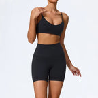 Hearuisavy Sommer Superweiches 2-teiliges Damen-Sportshorts-Set atmungsaktives Fitness-Yoga-BH Freizeit-Push-Up-Workout-Crop-Top