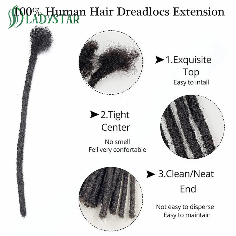Echthaar-Dreadlocks-Extensions Brasilianisches Echthaar Dreadlocks Handgefertigte Dreadlocks für Frauen/Männer 8-24 Zoll