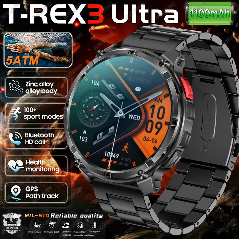 2026 Neue T-Rex 3 Ultra 1100mAh Smartwatch 5ATM Wasserdicht Outdoor Sport GPS Track Herzfrequenz Kompass Bluetooth Anruf Smartwatch