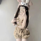Japanische Kawaii Lolita Pyjama Nad Höschen Set Damen Süßer Cartoon BH Schleife Unterwäsche Kürbis Höschen Push-up BHs Dessous Intimates