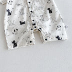 0-2Y Sommer Baby Jungen Kleidung mit Hundemuster, Einreihig, Kleinkind Strampler, Kurzarm, Süßes Baby Jungen Outfit