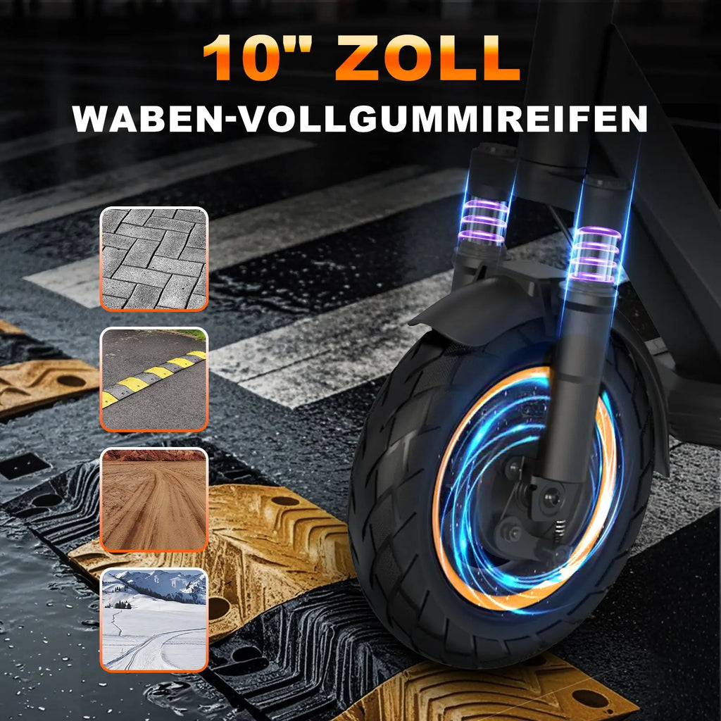 RCB EV10Z Elektroroller mit ABE Straßenzulassung 350W Motor 36V11.4Ah Akku 35-40km Reichweite 10 Zoll Rad Klappbar 120KG Max. Belastung für Pendler in der Stadt