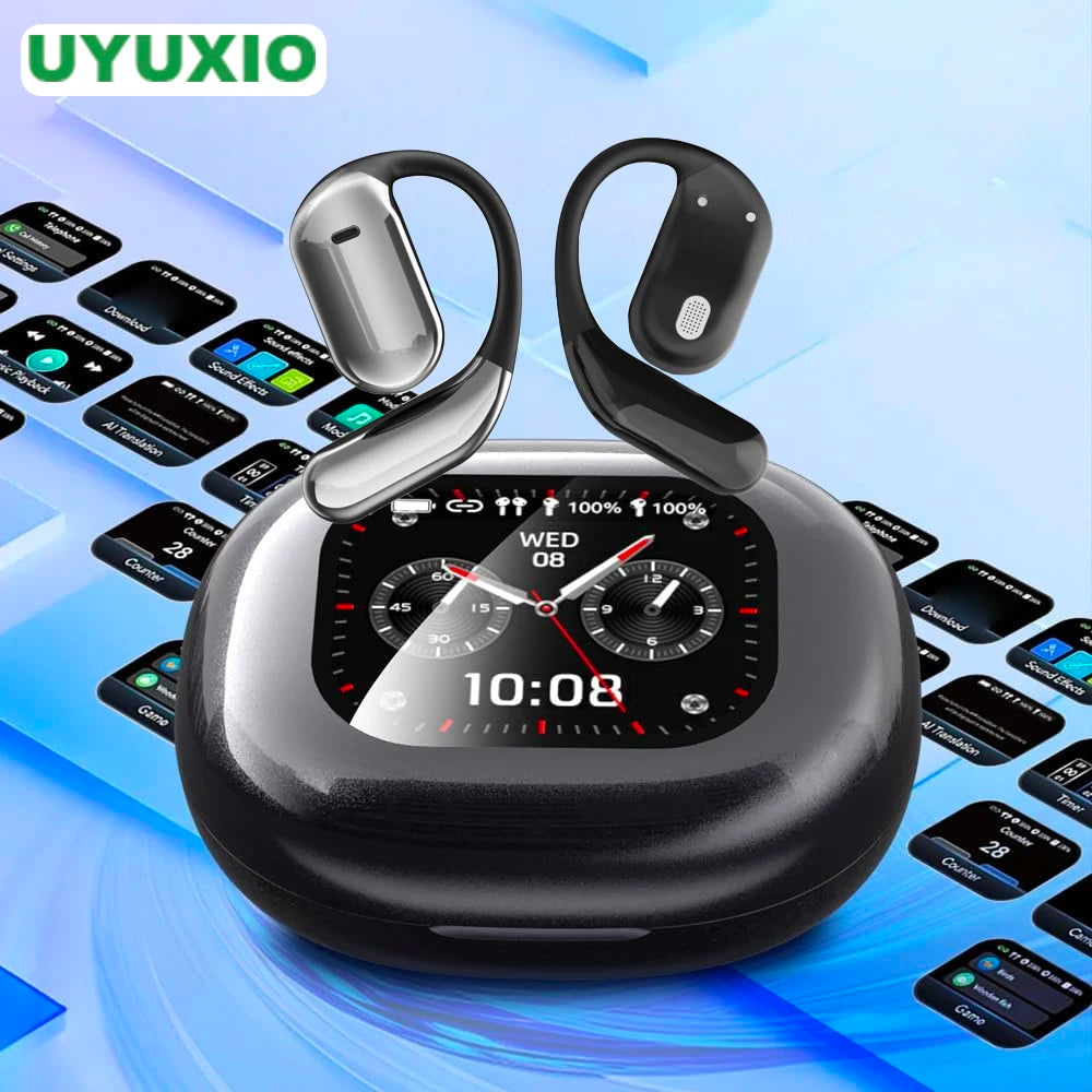 UYUXIO Echtzeit-Übersetzungs-Wireless-Ohrhörer mit 144 Sprachen, OWS-LCD-Touchscreen-Kopfhörer, KI-Sprachkopfhörer für Geschäftsanwendungen Hauptbild