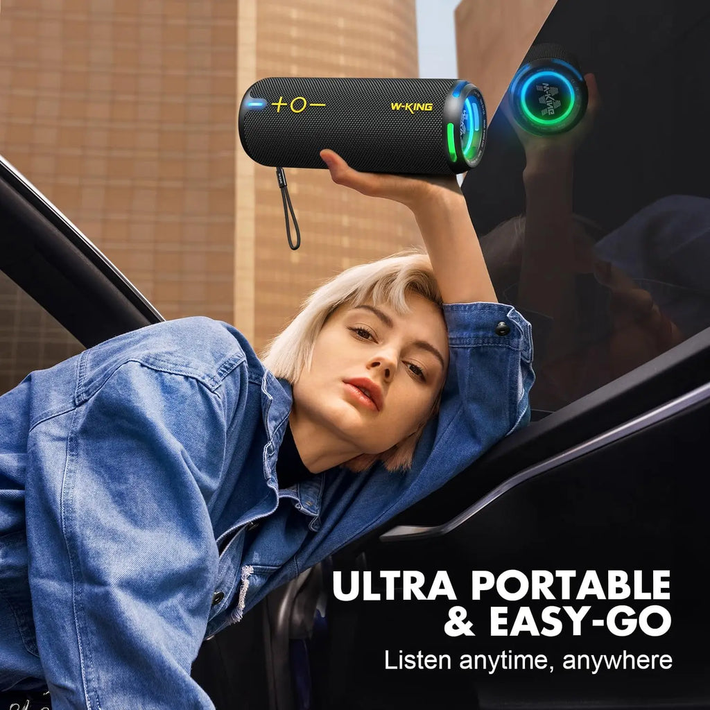 W-KING 40W Bluetooth Lautsprecher, IP67 Wasserdicht, APP-Steuerung, Hochwertiger Klang, TF/AUX, Dynamische Beleuchtung für Party, Outdoor, Dusche