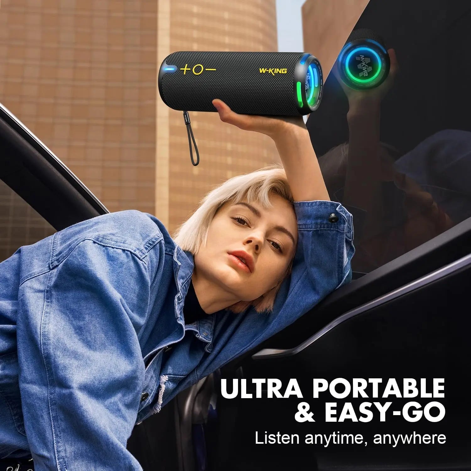 W-KING 40W Bluetooth Lautsprecher, IP67 Wasserdicht, APP-Steuerung, Hochwertiger Klang, TF/AUX, Dynamische Beleuchtung für Party, Outdoor, Dusche