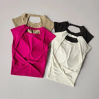 Damen Slim Fit Sport-Tanktop mit offenem Rücken, integrierten BH-Schalen, atmungsaktiv, für Pilates und Yoga