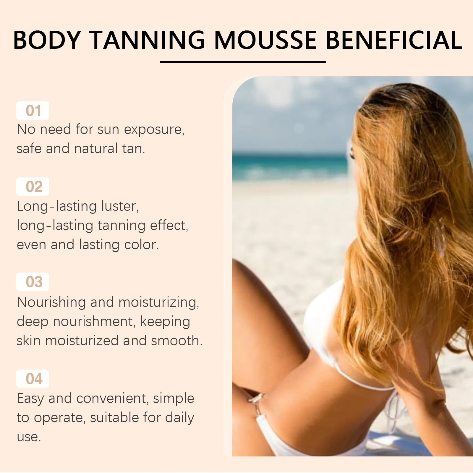 Ouhoe 100ml Sunless Self Tanning Mousse QuickDry Bronze Bronzer Natural Looking Tan for Face and Body Waterproof Outdoor Formula