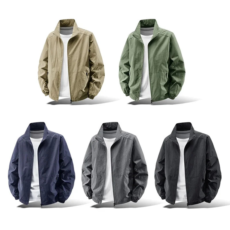 Herren Stehkragenjacke Frühling Atmungsaktiv Leicht Anti-Falten Windjacke Outdoor Sport Freizeit Schnelltrocknende Arbeitsjacken
