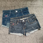 Sommer koreanische sexy tiefe Taille Damen-Jeans-Shorts amerikanische Lady Y2K elastische, schmal geschnittene Hot Pants Damen-Stickerei-Wickeljeans