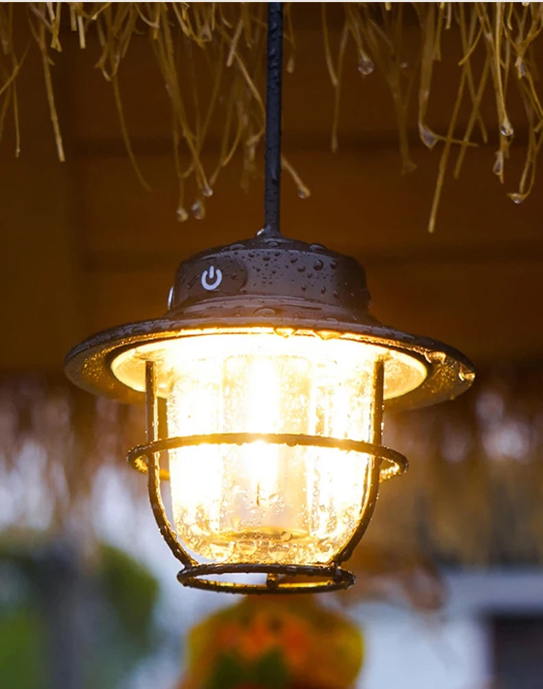 Tragbare Campinglaternen Retro Hängezeltlampe Wasserdichte Dimmbare Campinglampe 1200mAh für Wandern Angeln Notfalllaterne
