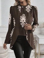 2026 Fashion Long Sleeve Print Blouses Women Spring Elegant Office Ladies Tops Femme Fake Two Pieces Blouse Shirts Women's Top