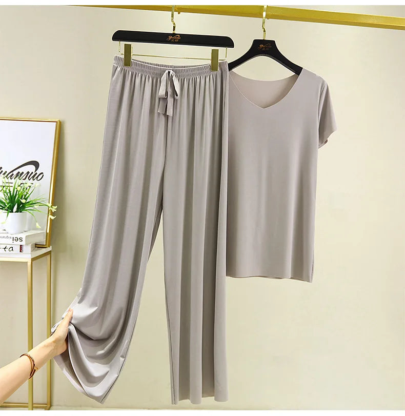 Zweiteiliges Set Damen Oberteil und Hose Sommer 2-teilige Sets Damen Outfits Urlaub 2026 neue Kollektion weite Hose elegant lässig