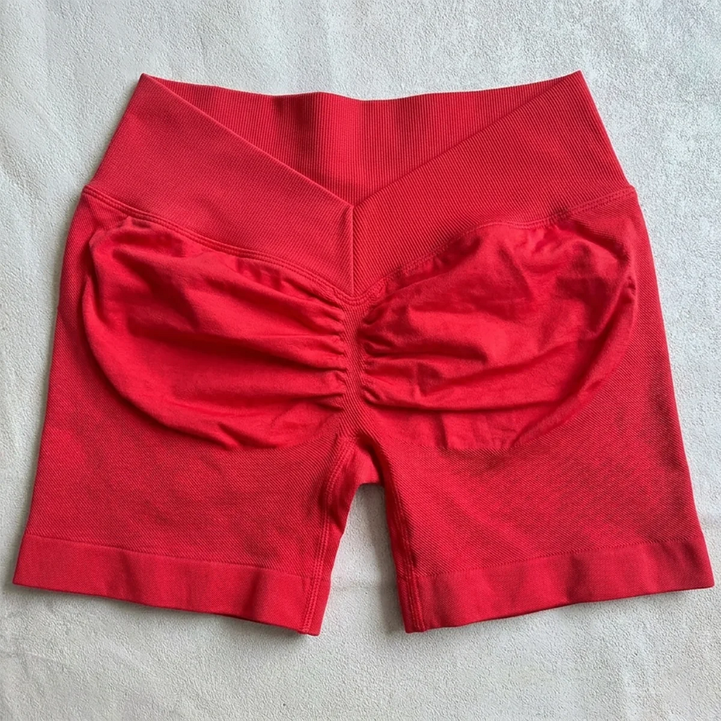 Damen Scrunch Shorts nahtlos V-Rücken Scrunch Booty Shorts Fitness Workout Laufen Yoga Gym Shorts