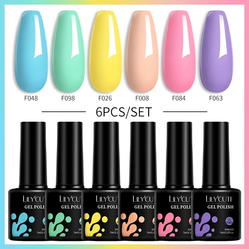 LILYCUTE 7ML 6PCS Neon Gel Nagellack Set fluoreszierend Farbwechsel Semi Permanent Soak Off Maniküre-Kit Nail Art Gel