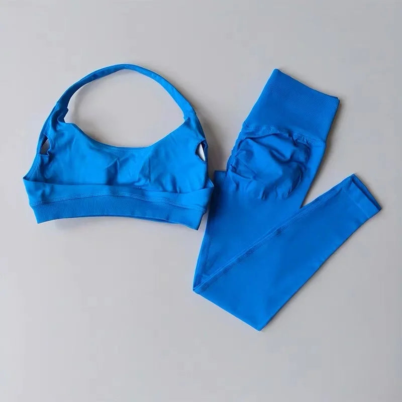 Nahtloses Yoga-Set für Damen, Beauty-Rücken-Sport-BH, Unterwäsche, Pfirsich-Po-Fitness, hohe Taille, Leggings, Gymnastik-Yoga-Set, Pilates-Set