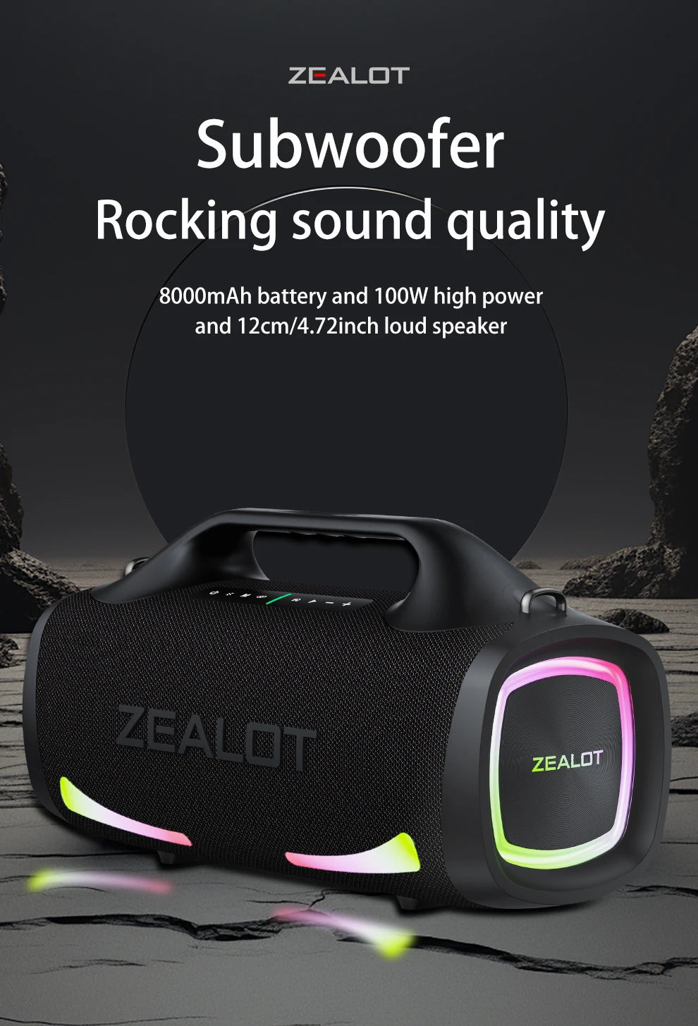 ZEALOT S79 Bluetooth-Lautsprecher 100W Tragbarer Subwoofer HiFi Dual Pairing Schnellladung 24000mAh Akku