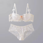 MOYISU Sommer-Dessous-Set, transparenter französischer Spitze, Minimizer-BH, Slip, ultradünn, sexy Damenunterwäsche, großer Busen, sexy Po & Höschen