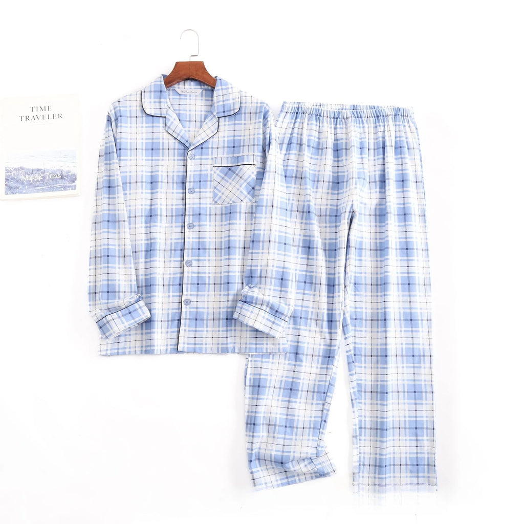 Herren-Hausanzüge Langärmelige Hosenanzüge für Herbst und Winter Pyjamas für Herren Flanell Kariertes Design Pyjamas für Herren