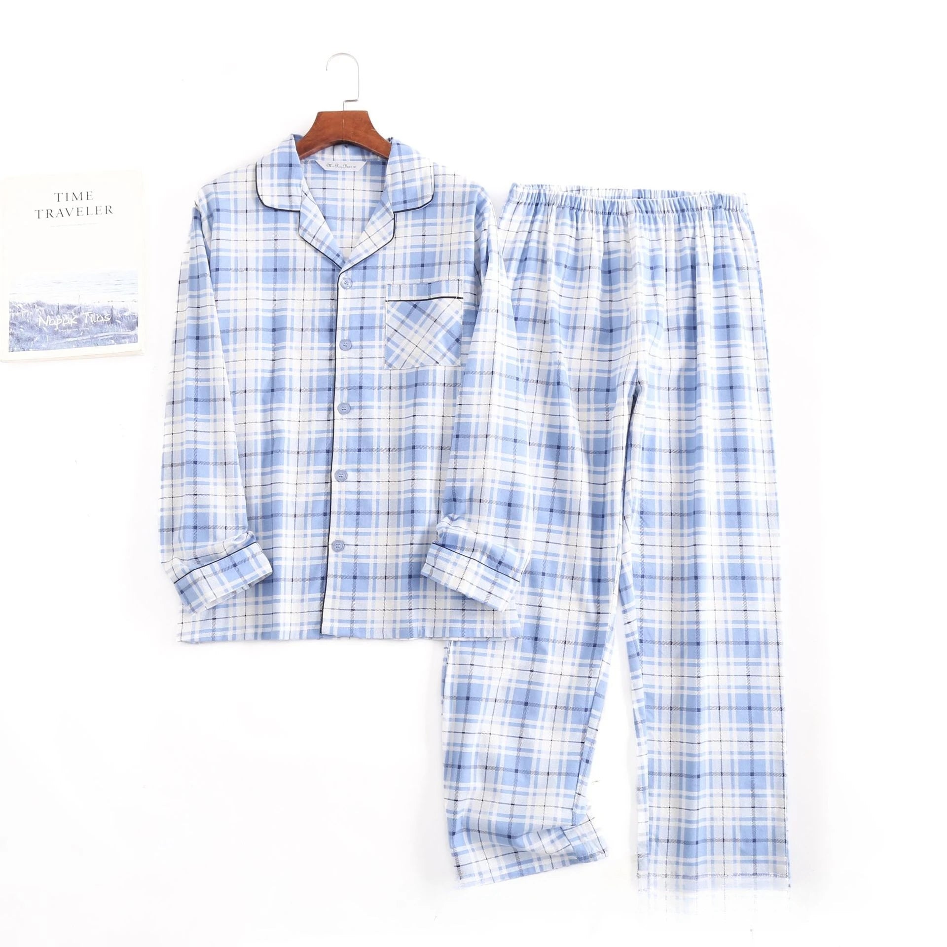 Herren-Hausanzüge Langärmelige Hosenanzüge für Herbst und Winter Pyjamas für Herren Flanell Kariertes Design Pyjamas für Herren