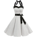 Women Polka Dot Print Summer Dress Sexy Retro White Halter Vintage Dress Robe Femme Pin Up Rockabilly Party Dress