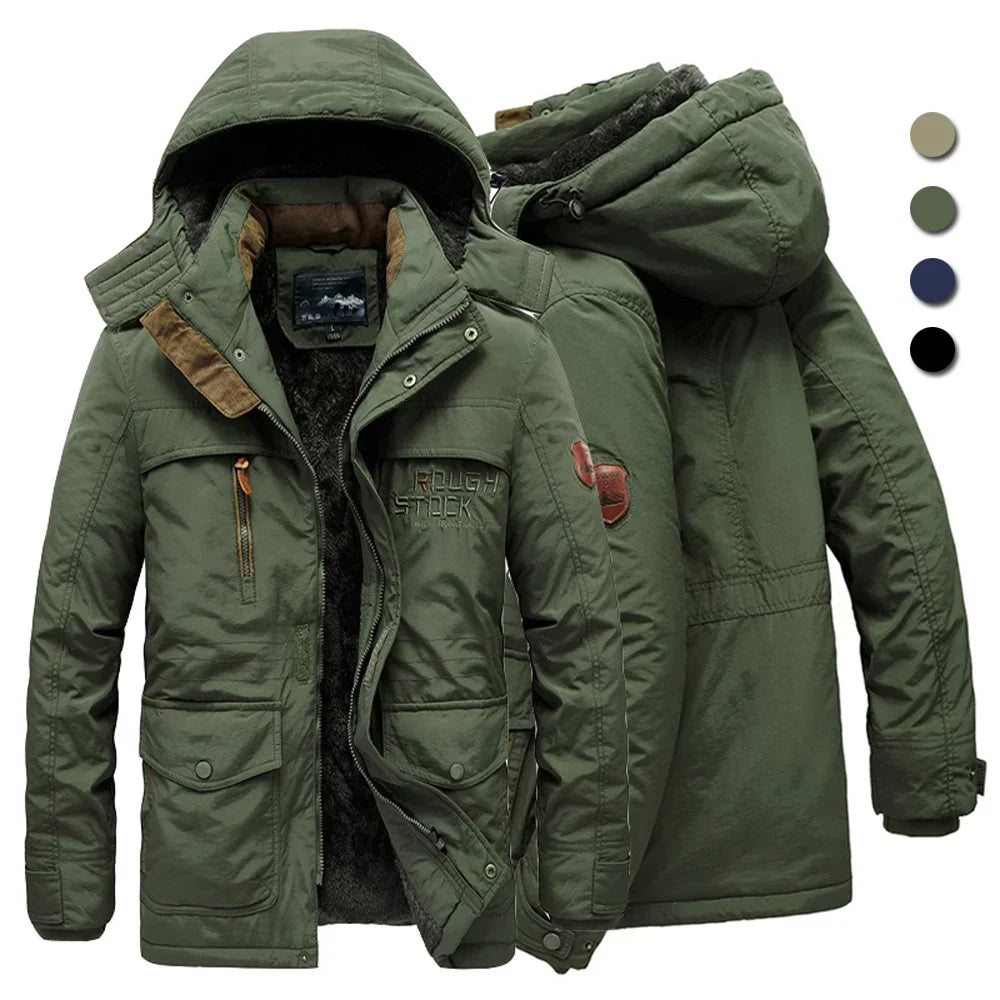 Herren Winterjacke Fleece-Futter Outdoor Parka Mantel Kapuzen-Windbreaker Militär Dick Warme Oberbekleidung Große Größe 6XL Multi-Taschen