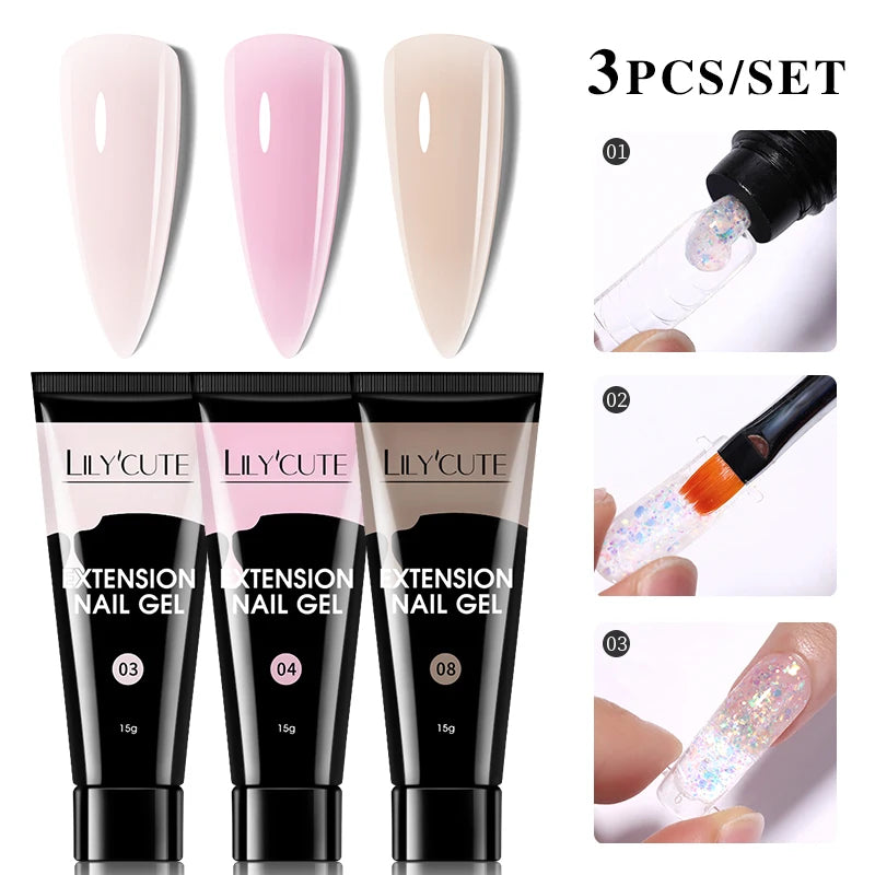 LILYCUTE 15ml Verlängerungsgel-Nagellack-Set Quick Nail Prolong mit Verlängerungsform-Nagelspitzen Acryl-Lösung Maniküre-Werkzeug-Kit