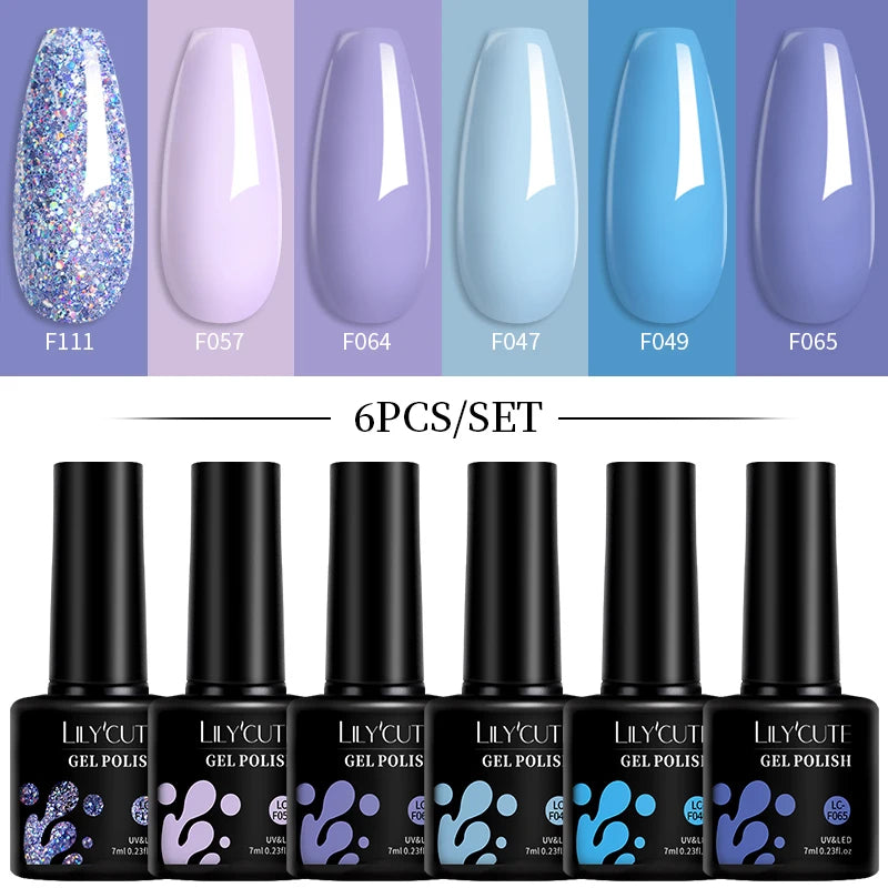 LILYCUTE 7ML 6PCS Neon Gel Nagellack Set fluoreszierend Farbwechsel Semi Permanent Soak Off Maniküre-Kit Nail Art Gel