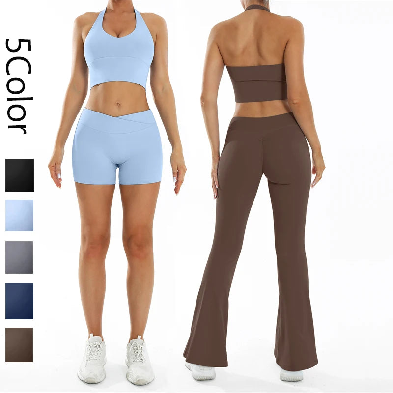 Scrunch-Sportanzug Damen Yoga-Set Gymnastik-Kleidung Sexy Sport-BHs und Schlaghosen-Sets Fitness-Outfits Damen Trainingskleidung