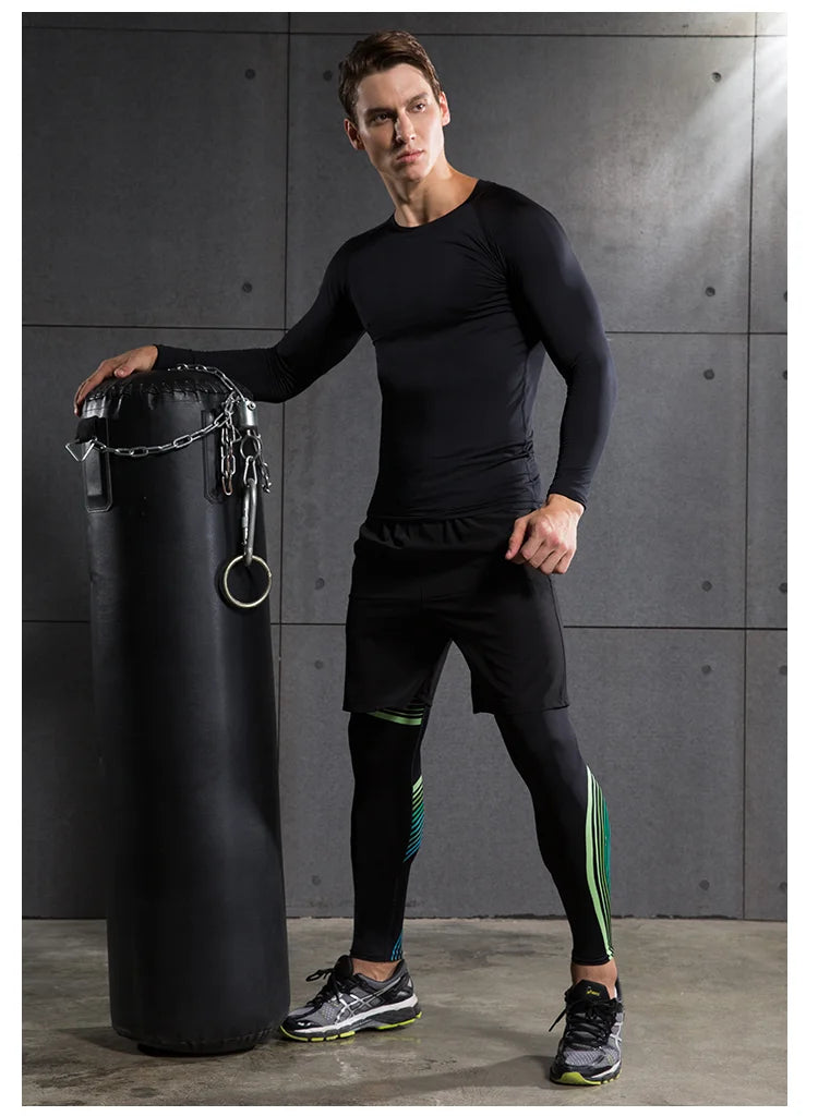 Kompressions-Laufshirt Herren Langarmshirt für Männer Sportbekleidung Schnelltrocknend Fitness T-Shirt Training Workout Muskelshirt