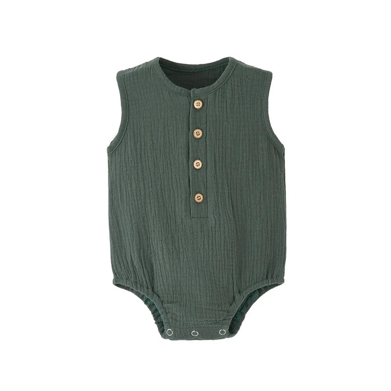 Sommerfester Strampler für Neugeborene aus 100 % Baumwolle und Leinen, ärmelloser Overall für Jungen und Mädchen, weich, hautfreundlich, dünn, bequem