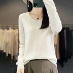 Damen 100% Merinowolle Pullover V-Ausschnitt Basic Pulli Herbst Winter Kaschmir Kleidung Langarm Weiche Strickware Oberteile Unifarben