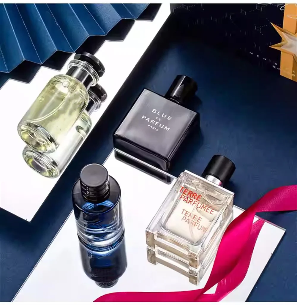 Luxusmarkenparfüm Herren Köln 100ml Parfums Homme Geschenkbox 4-teiliges Set Parfums Masculinos Natürlicher blumiger fruchtiger Duft Spray