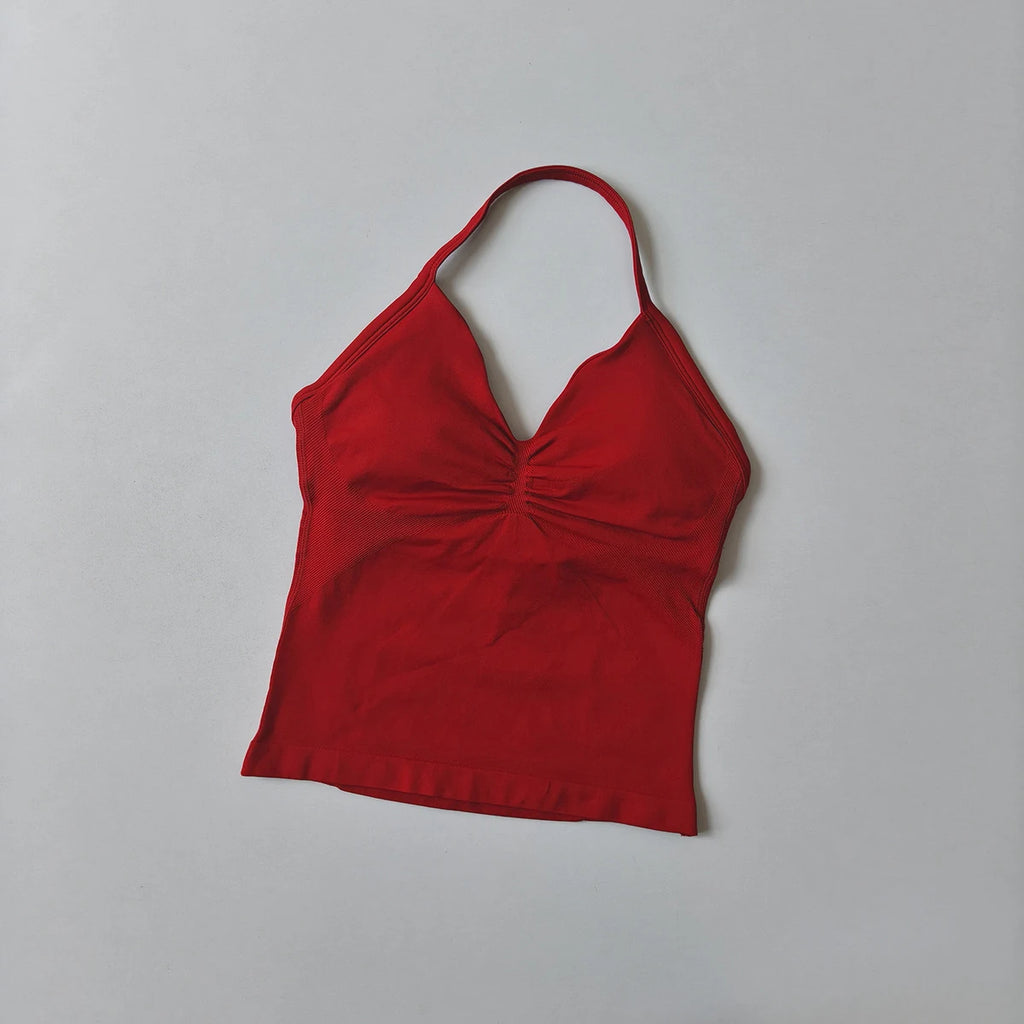 Langes Trägertop Yoga Weste Damen Rückenloses Tank Top Sport Fitness BHs Laufendes Workout Gym Neckholder