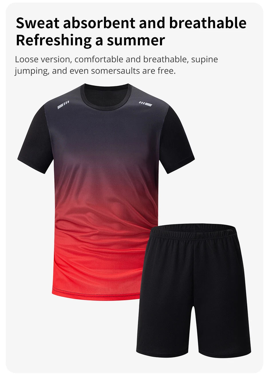 3-teiliger Herren-Sportanzug, schnelltrocknend, mit Farbverlauf, Freizeit-Sport, Laufen, kurze Ärmel, bequeme Sonnencreme, Hose, Joker-Shorts