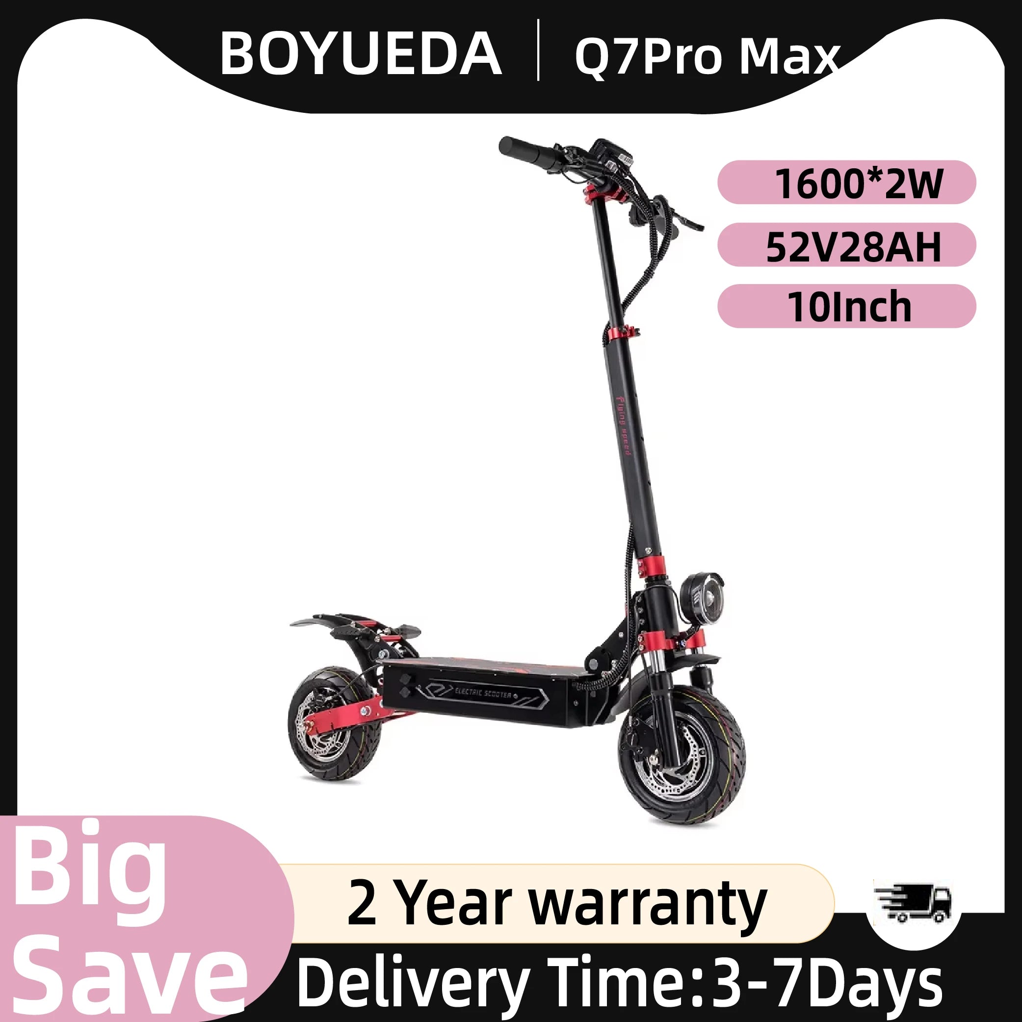 BOYUEDA Q7Pro Max Elektroroller 2*1600W Doppelmotor 52V28A Akku Erwachsenen Offroad E-Scooter 10 Zoll Stadtpendler EScooter Hauptbild