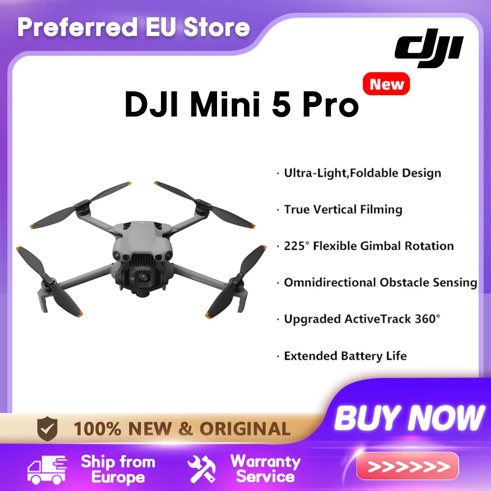 [EU STOCK] DJI Mini 5 Pro Ultraleichte & faltbare Drohne mit Kamera 1-Zoll CMOS Omnidirektionale Hinderniserkennung ActiveTrack 360° 225° Gimbal-Rotation 20km Übertragung 4K Drohne für Anfänger C0 Hauptbild