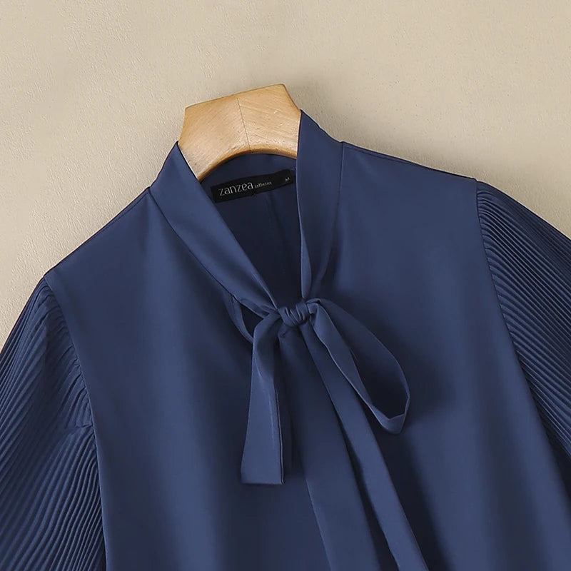 2026 ZANZEA Elegante Sommerbluse Damen Stehkragen Kurzarm-Oberteile Stylisches einfarbiges OL-Arbeitshemd Lässige Schnür-Tunika für den Urlaub